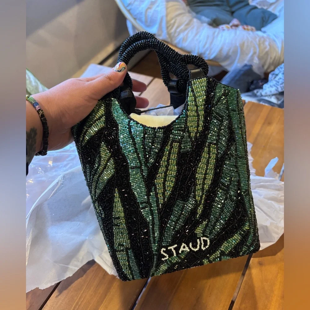 NWT STAUD Beaded Banana Leaf on Black Bag - Picture 2 of 7